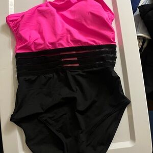 Pink and Black Women's One Piece Swimsuit